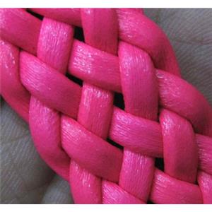 PU leather Cord, braided, hotpink, approx 20mm wide [WIRELT073]