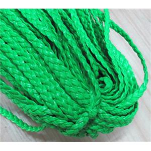 PU leather cord, braided, flat, green, approx 6mm wide [WIRELT074]