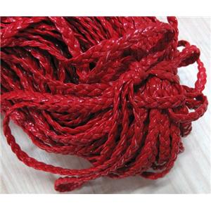 PU leather cord, braided, flat, red, approx 6mm wide [WIRELT075]