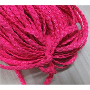 PU leather cord, braided, flat, hotpink, approx 6mm wide [WIRELT076]