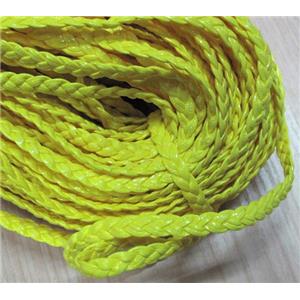 PU leather cord, braided, flat, yellow, approx 6mm wide [WIRELT078]