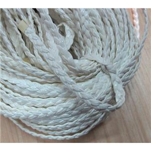 PU leather cord, braided, flat, white, approx 6mm wide [WIRELT079]