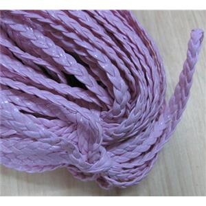 PU leather cord, flat, pink, braided, approx 6mm wide [WIRELT080]