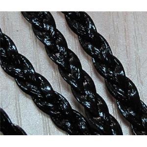 PU leather cord, braided, flat, black, approx 6mm wide [WIRELT081]