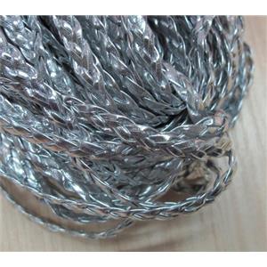 PU leather cord, flat, silver plated, braided, approx 6mm wide [WIRELT083]