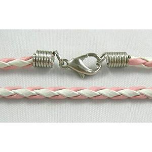Pink/White PU leather Necklace Cord, 3mm dia, 18 inch length [WIRENW02]