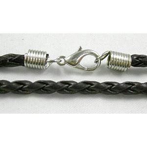 Black PU leather Necklace Cord, 3mm dia, 18 inch length [WIRENW04]