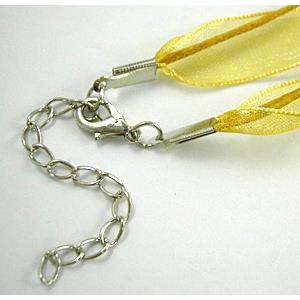 Waxed Necklace Cord, Ribbon, lobster clasp, Yellow, 16 inch length, ribbon:9mm,waxed wire:1mm [WIRENW14C05]