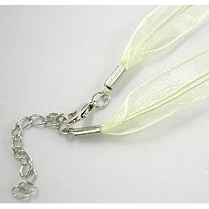 Waxed Necklace Cord, Ribbon, lobster clasp, Lt.yellow, 16 inch length, ribbon:9mm,waxed wire:1mm [WIRENW14C06]