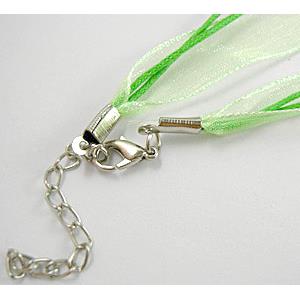 Waxed Necklace Cord, Ribbon, lobster clasp, Green, 16 inch length, ribbon:9mm,waxed wire:1mm [WIRENW14C07]