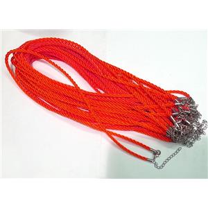Rattail Nylon, Sennit Necklace Cord, copper connector, red, 3mm dia [WIRENW33]