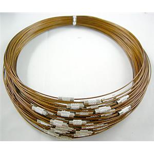 Coffee Tiger Tail Necklace with a Screwed Copper Clasp, 14cm dia, wire:1.0mm,clasp:4.5mm dia, 13mm length [WIRETN03]