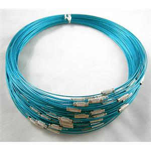 Tiger Tail Necklace with a Screwed Copper Clasp, aqua, 14cm dia, wire:1.0mm,clasp:4.5mm dia, 13mm length [WIRETN04]