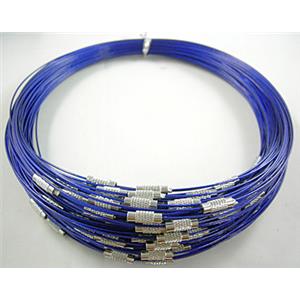 Tiger Tail Necklace with a Screwed Copper Clasp, deep-blue, 14cm dia, wire:1.0mm,clasp:4.5mm dia, 13mm length [WIRETN06]
