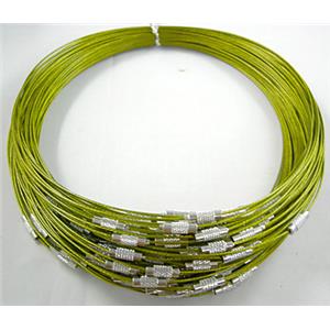 Tiger Tail Necklace with a Screwed Copper Clasp, olive, 14cm dia, wire:1.0mm,clasp:4.5mm dia, 13mm length [WIRETN08]