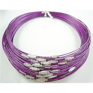 Purple Tiger Tail Necklace with a Screwed Copper Clasp, 14cm dia, wire:1.0mm,clasp:4.5mm dia, 13mm length [WIRETN09]