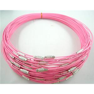 Tiger Tail Necklace with a Screwed Copper Clasp, pink, 14cm dia, wire:1.0mm,clasp:4.5mm dia, 13mm length [WIRETN10]