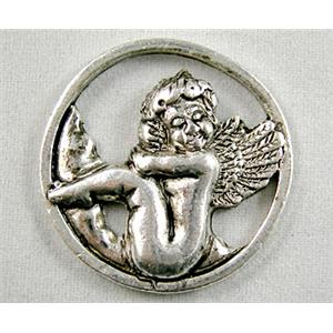 tinkerbell, Tibetan Silver angel charm, 28mm dia [YJ10724]