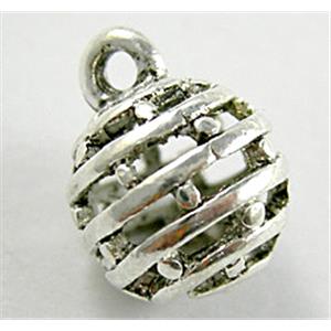 Tibetan Silver round ball with hanger, 11mm dia, 14mm length [YJ13819]