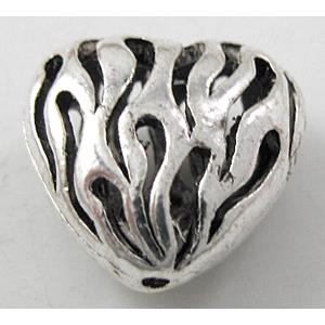 Tibetan Silver Charms heart beads, 14.5mm dia, 8.2mm thick [YJ13868]