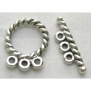Tibetan Silver Toggle Clasps For Three String, ring:12.5mm dia, bar:18mm length [YJ7896]