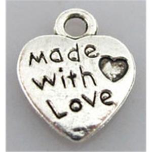 Tibetan Silver heart pendant, lead free and nickel free, zinc alloy, 10mm wide [ZN1240FF]