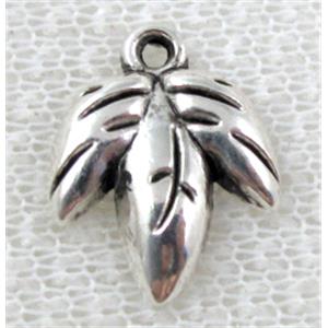 Tibetan Silver leaf pendant, lead free and nickel free, 13x17mm [ZN13710FF]