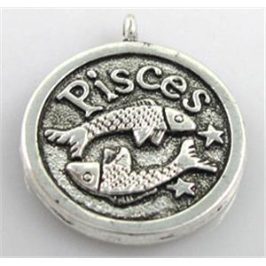 Pisces, Tibetan Silver pendant non-nickel, 21mm dia [ZN17684]