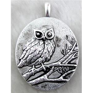 owl charm, Tibetan Silver bird pendants, Non-Nickel, 43x60mm [ZN39757]