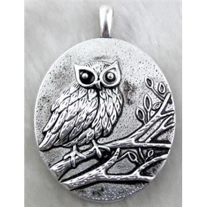 Tibetan Silver owl pendant, Lead free and nickel Free, 43x60mm [ZN39757FF]
