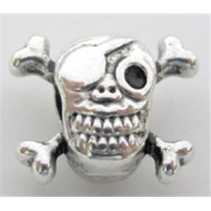 skull charm, tibetan silver spacer, non-nickel, 15x13mm, 4.5mm hole [ZN47202]