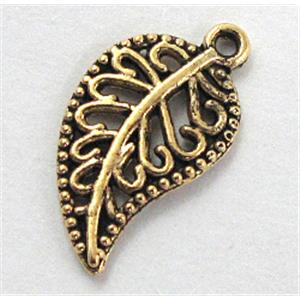 Tibetan Silver leaf pendant, lead free and nickel free, antique gold, 10.2x19.5mm [ZN6173AGPFF]
