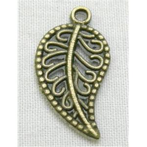 Tibetan Silver leaf pendant, lead free and nickel free, antique bronze, 10.2x19.5mm [ZN6173BPFF]