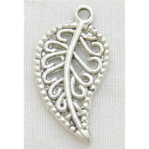 Tibetan Silver leaf pendant, lead free and nickel free, 10.2x19.5mm [ZN6173FF]