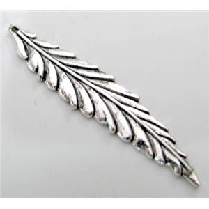 Tibetan Silver leaf pendant, Lead free and nickel Free, 57mm length [ZN73676FF]