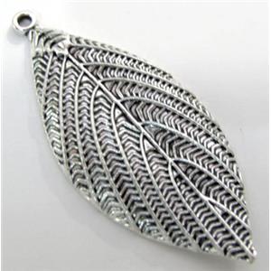 Tibetan Silver leaf pendant, Lead free and nickel Free, 51x23mm [ZN73677FF]