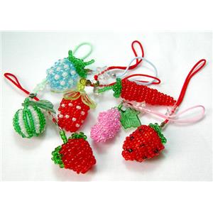 cellphone strap, Fashion Handcraft Pendants, seed glass, mix fruit, 20~35mm [FG-PD-MIX-FRU]