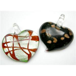 Mix Handmade Foil Glass Heart Hanger, 35mm wide [FGS-PD-HEARTHA-35MM]