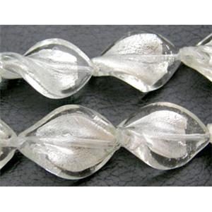 White Handmade Twist Silver Foil Glass Bead, 15x20mm, 20beads per st. [FGSTW15X20-01]
