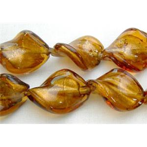 deep Golden Handmade Twist Silver Foil Glass Bead, 15x20mm, 20beads per st. [FGSTW15X20-03]