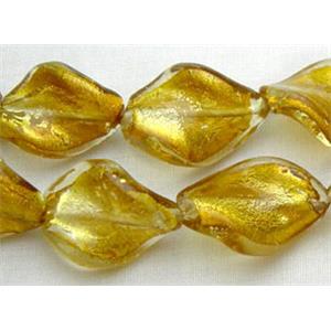 Golden Handmade Twist Silver Foil Glass Bead, 15x20mm, 20beads per st. [FGSTW15X20-04]