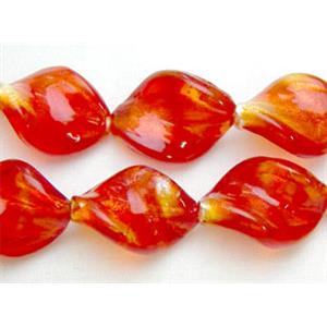Red Handmade Twist Silver Foil Glass Bead, 15x20mm, 20beads per st. [FGSTW15X20-05]