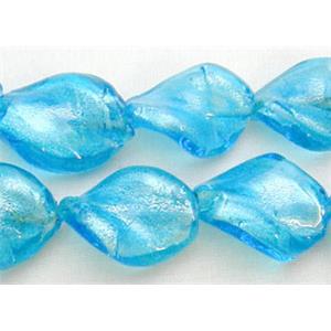 Aqua Handmade Twist Silver Foil Glass Bead, 15x20mm, 20beads per st. [FGSTW15X20-06]