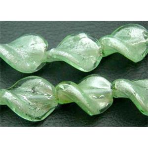 Light Green Handmade Twist Silver Foil Glass Bead, 15x20mm, 20beads per st. [FGSTW15X20-07]