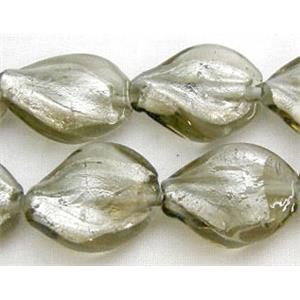 Gray Handmade Twist Silver Foil Glass Bead, 15x20mm, 20beads per st. [FGSTW15X20-08]