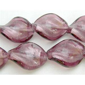 Purple Handmade Twist Silver Foil Glass Bead, 15x20mm, 20beads per st. [FGSTW15X20-09]