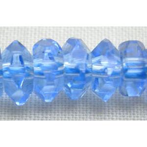 hand-faceted rondelle Glass Beads, blue, 3x6mm, 114beads per st [GSBFRDL3X6MM07]