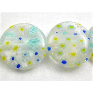 Coin Round Millefiori Glass Beads Multi Flower, 18mm dia, 22pcs per st. [MG-CRD18MM-M05]