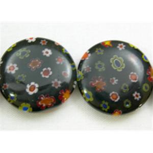 Millefiory Glass Beads, Coin Round, Multi Flower, 18mm dia, 22pcs per st. [MG-CRD18MM-M06]