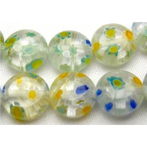 16 inch string flat round multi flower millefiori glass, 8mm diameter [MG-FRD-8MM-M05]